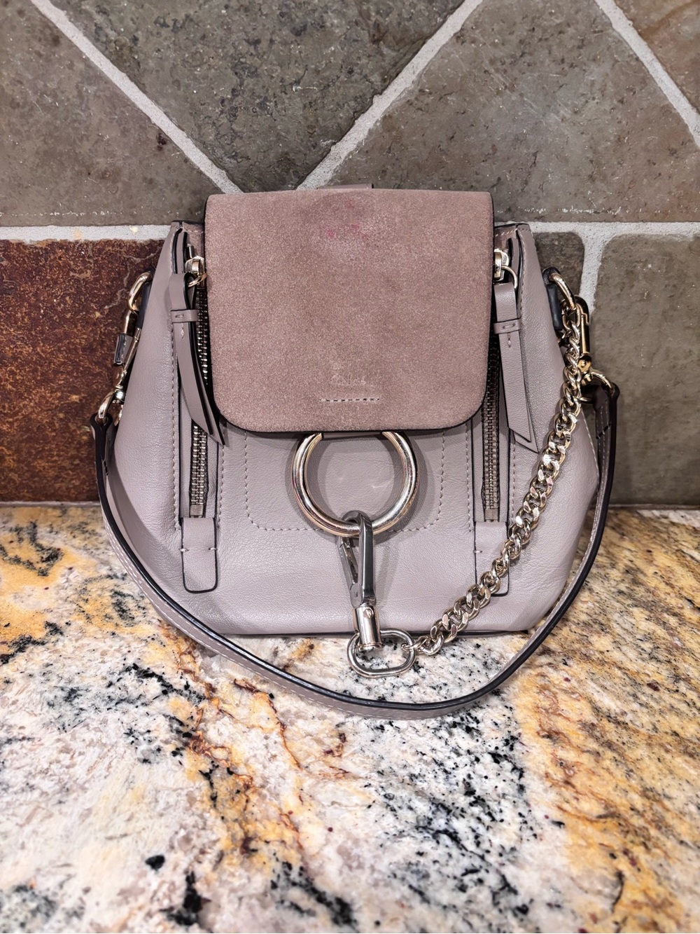 Chloe Small Faye Leather & Suede Shoulder Bag in Taupe/grey